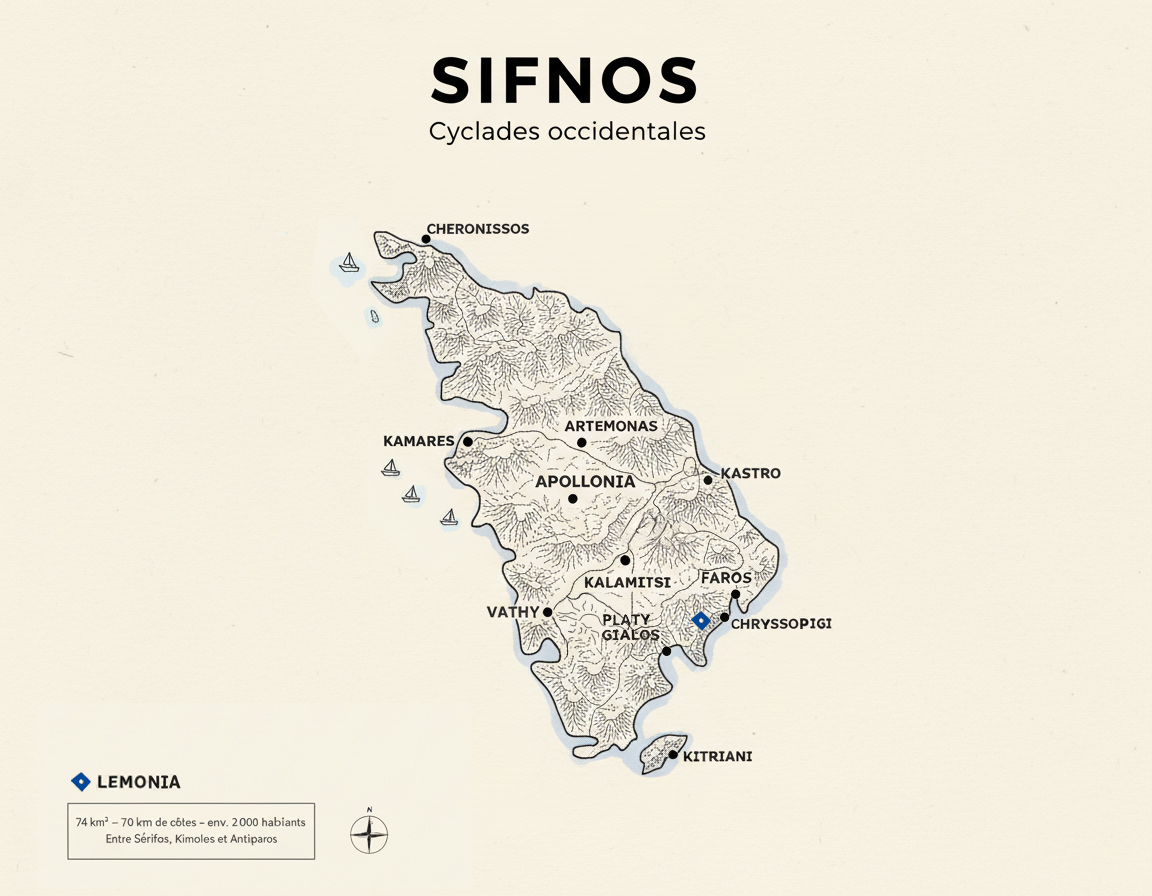 Hand drawn map of Sifnos
